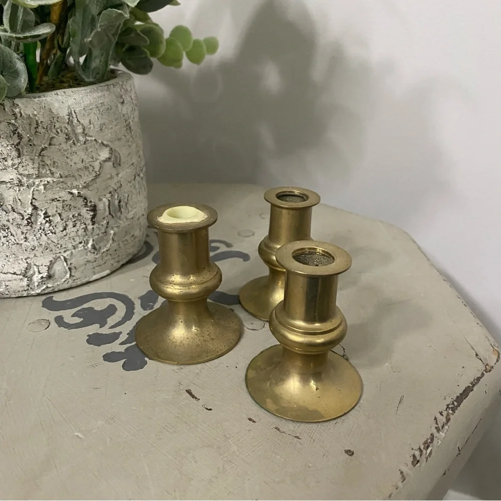 Vintage Miniature Brass Candlestick Holders, Set of 3
